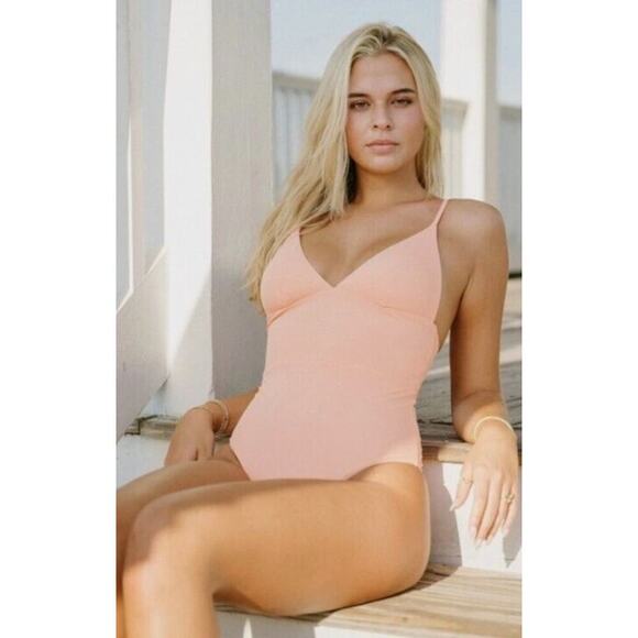 Onia M One Piece Anthropologie Valentina Peach Swimsuit Cheeky Swim M NEW $150